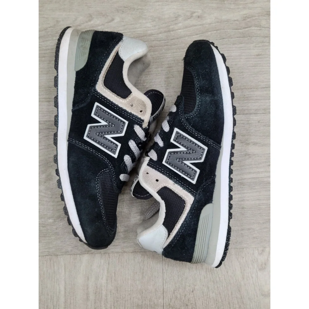 New Balance 574 Boys Size 3 Black White Athletic Sneakers Lace Up Shoes